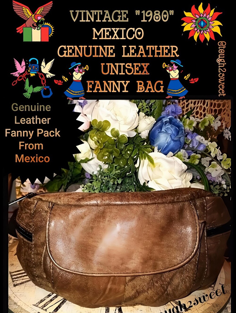 LEATHER VINTAGE MEXICO "1980' GENUINE LEATHER VINTAGE UNISEX RETRO FANNY BAG